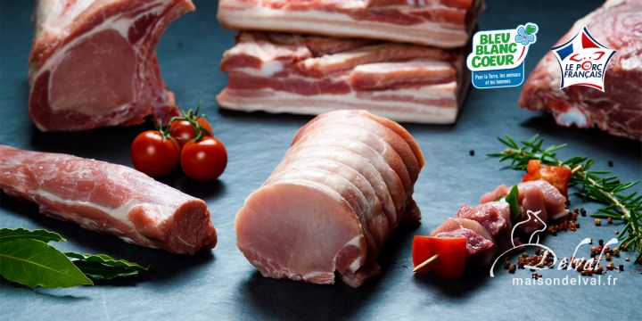 Maison Delval - Boucherie-Charcuterie en ligne - Sélection de viandes de porc traditionnelles et Bleu Blanc Cœur