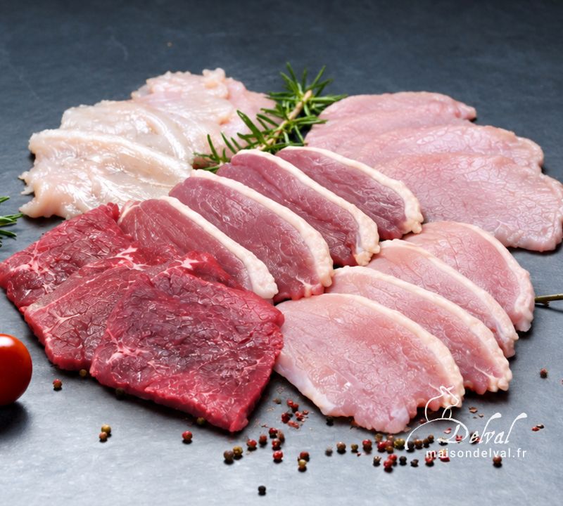 Maison Delval - Boucherie-Charcuterie en ligne - Paniers pierrades classiques et prestige prêt à griller pour 4 à 10 personnes