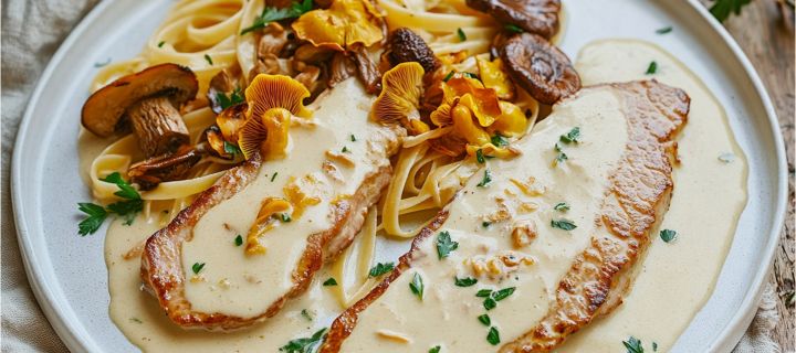 Maison Delval - Recettes - Escalope de veau à la crème et champignons des bois
