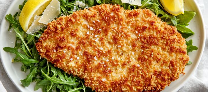 Maison Delval - Recettes - Escalope de dinde panée, salade de roquette et parmesan
