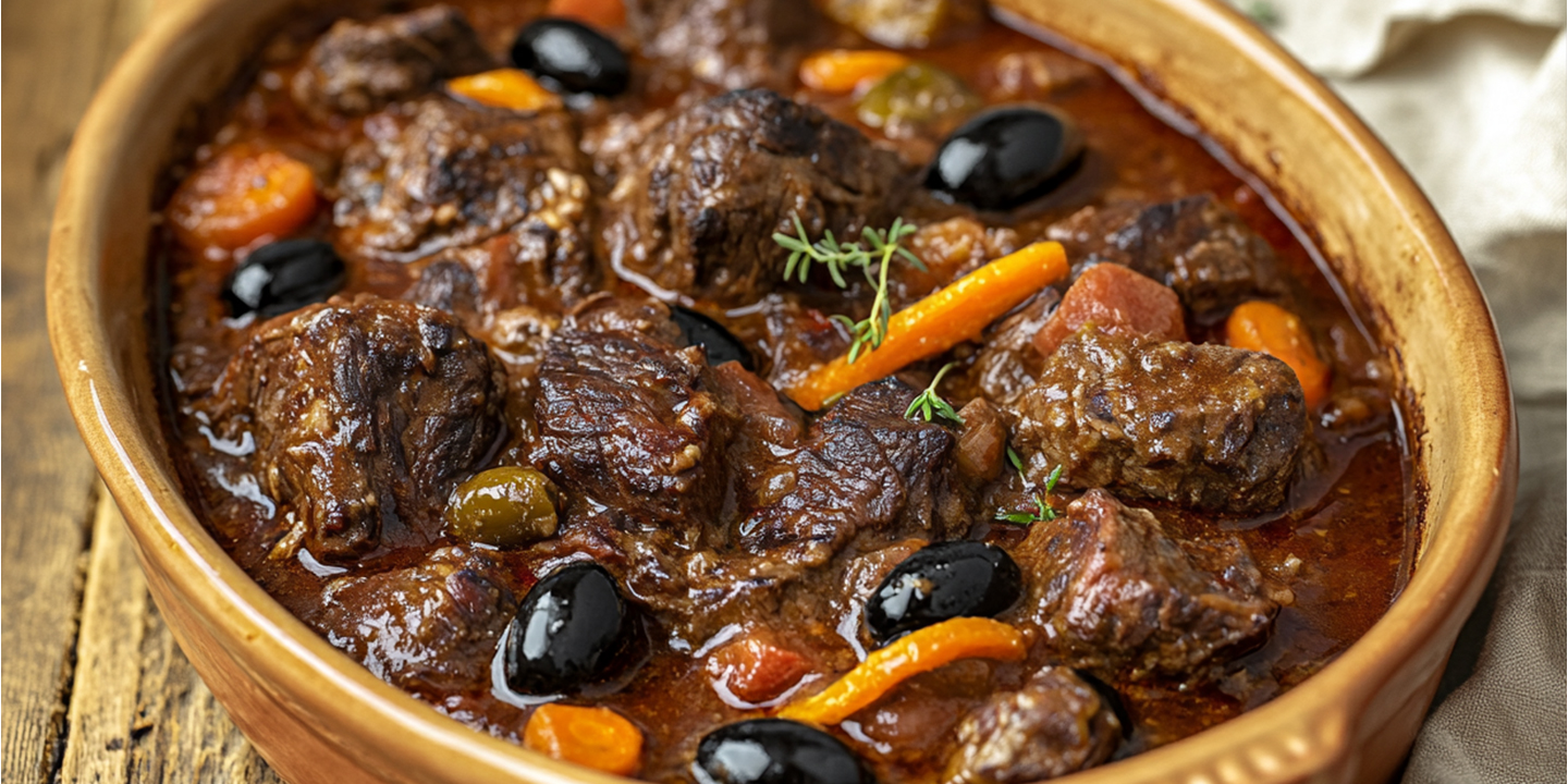 Maison Delval - Recettes - Daube provençale de jumeau aux olives et à l'orange