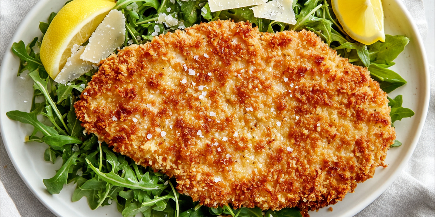 Maison Delval - Recettes - Escalope de dinde panée, salade de roquette et parmesan