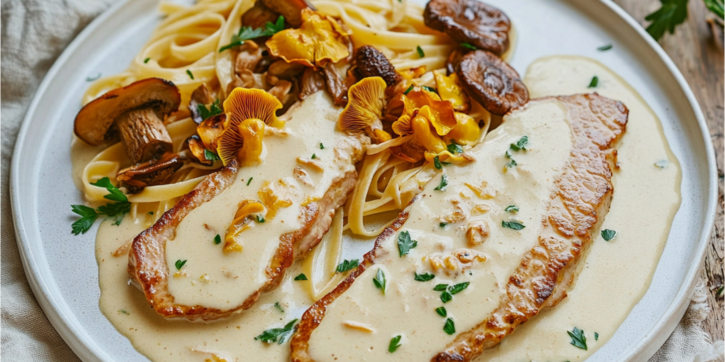 Maison Delval - Recettes - Escalope de veau à la crème et champignons des bois