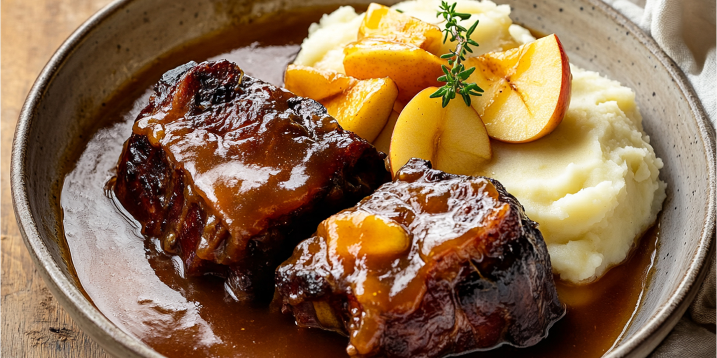 Maison Delval - Recettes - Joue de porc braisée au cidre et pommes fondantes