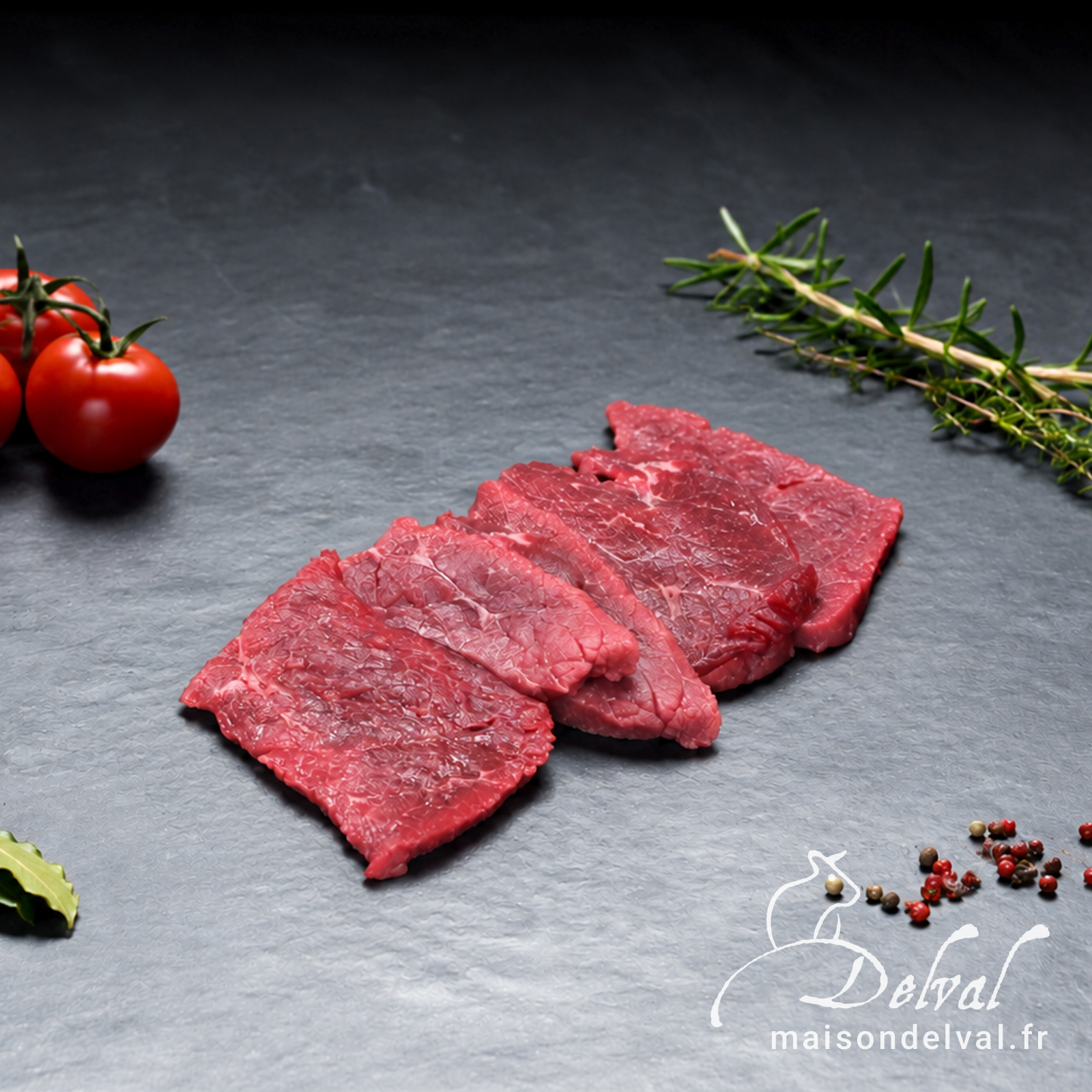 Maison Delval - Viande de bœuf tranchée pour Pierrade : Poire, Rumsteck, Merlan