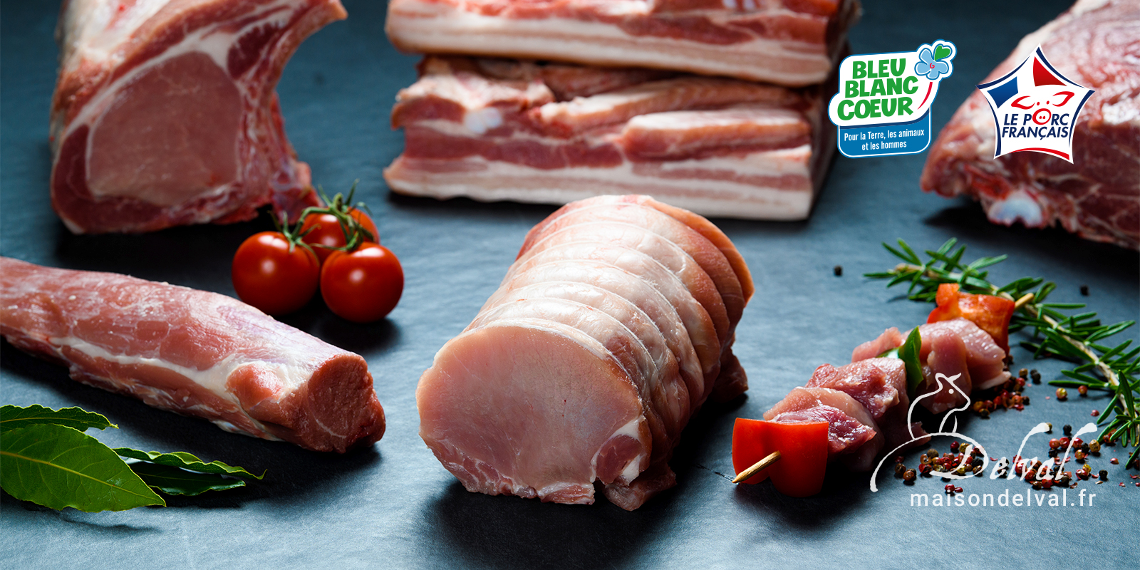 Maison Delval - Boucherie-Charcuterie en ligne - Sélection de viandes de porc traditionnelles et Bleu Blanc Cœur
