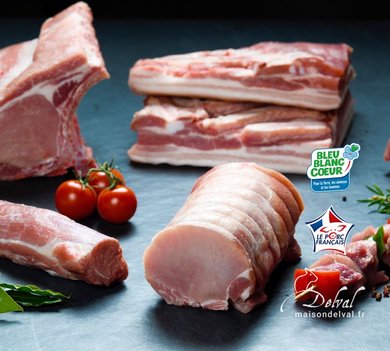 Maison Delval - Boucherie-Charcuterie en ligne - Sélection de viandes de porc traditionnelles et Bleu Blanc Cœur